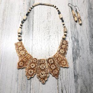 Rare East Indian Bone/beaded Bindi Necklace & Earrings